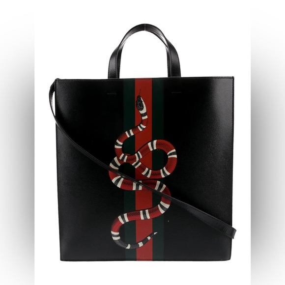 Authentic Gucci King Snake Tote - Black Leather - Picture 3 of 4